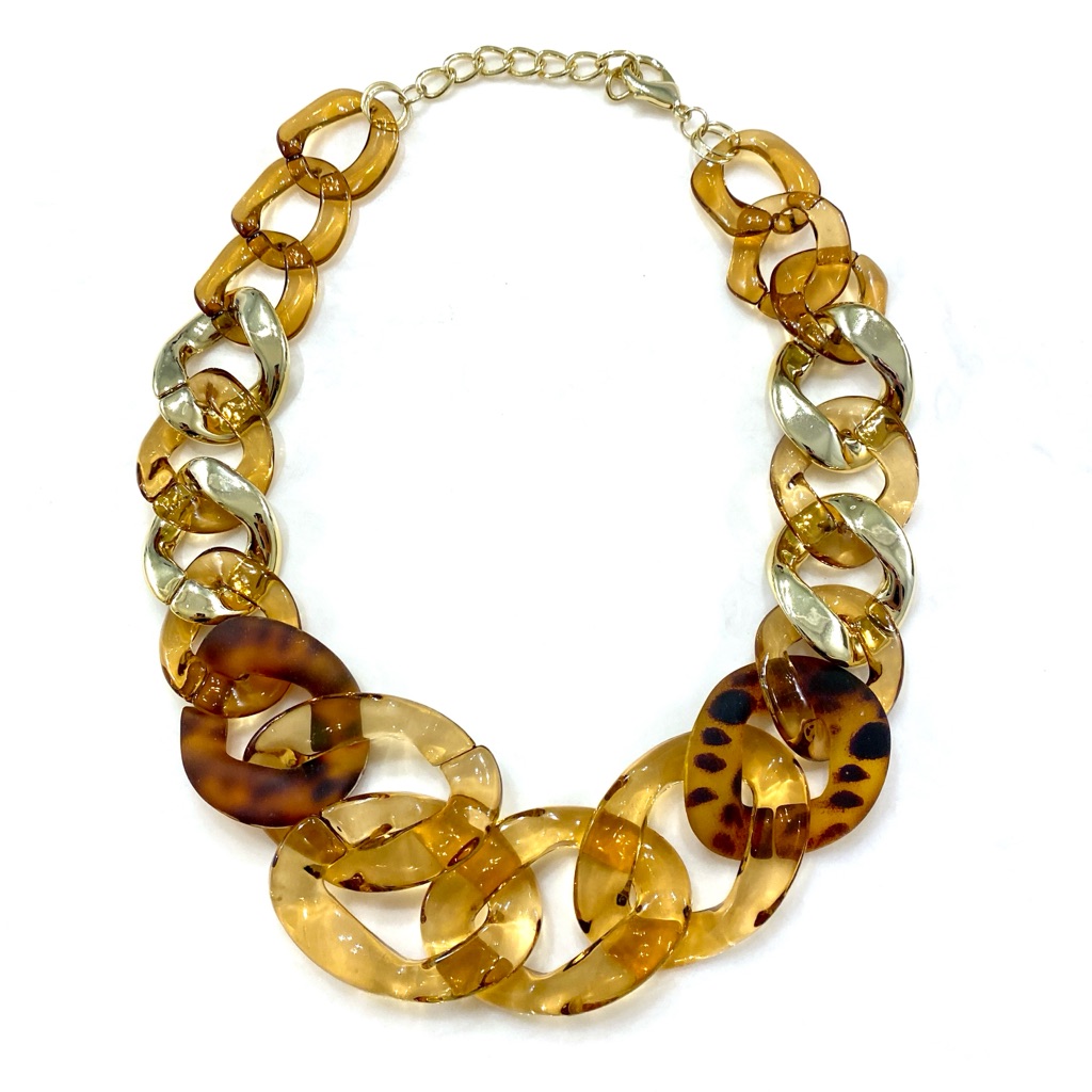 Tortoiseshell-Link Statement Necklace With Gold Accents - Amber